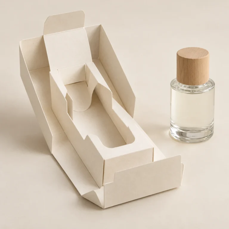 AI concept: ivory folded fitment with a bottle-shaped opening, catalog view.