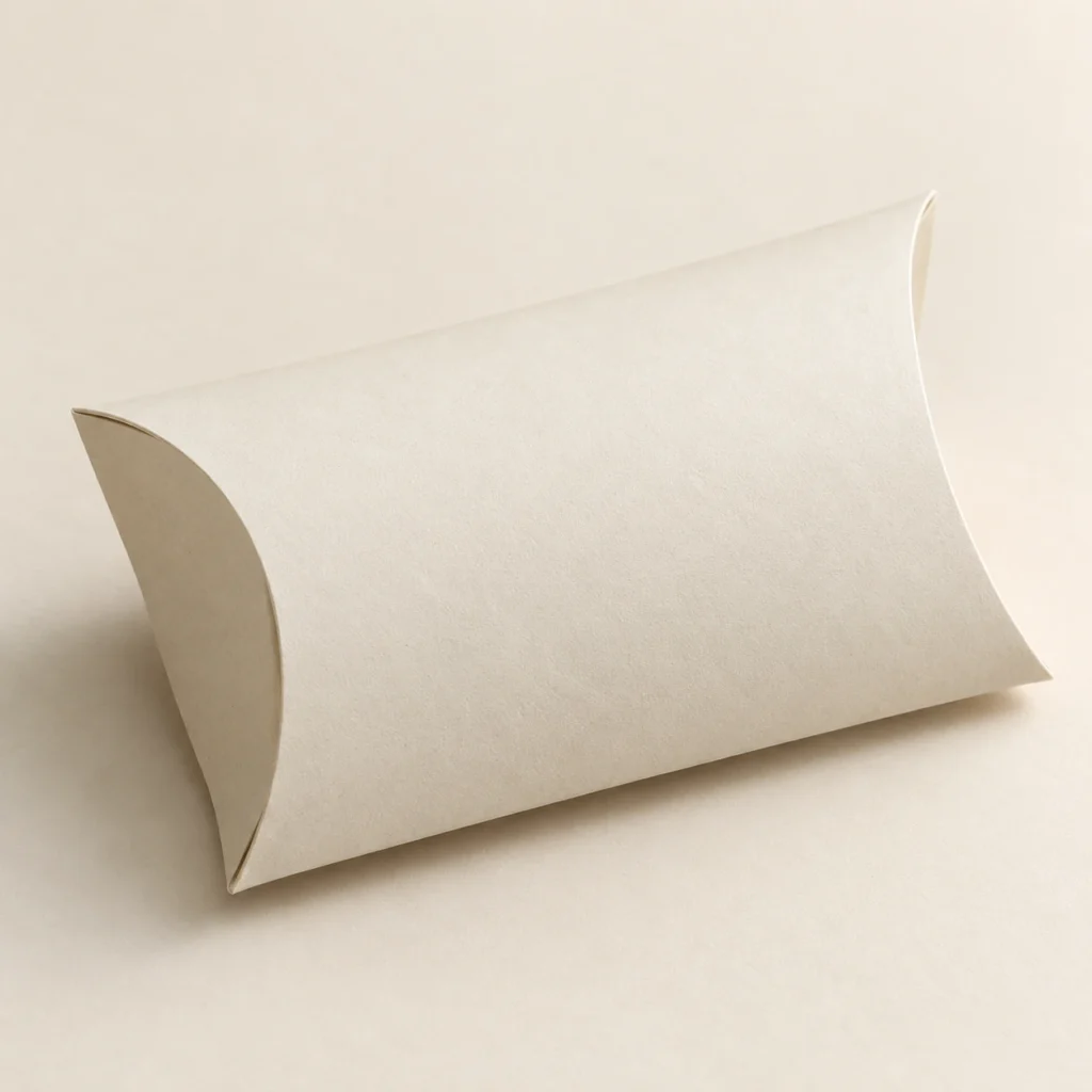 AI concept: ivory pillow-shaped pack with curved ends, catalog view.