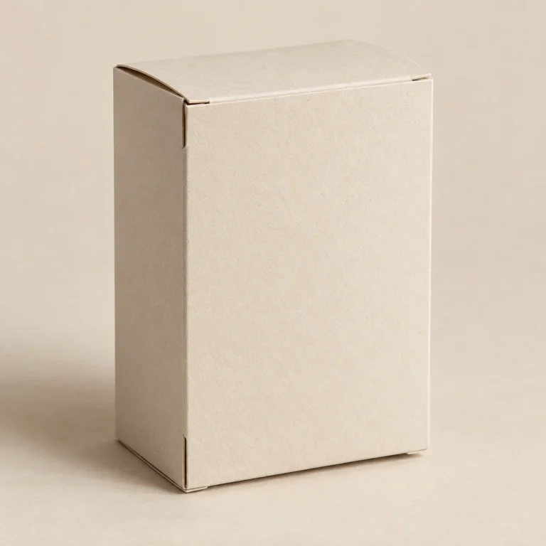 AI concept: plain ivory upright carton with tuck-end panel details, catalog view.