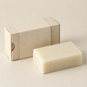 AI concept: ivory soap sleeve with a pale rectangular soap bar, catalog view.
