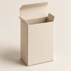 AI concept: plain ivory rectangular folding carton, detail view.