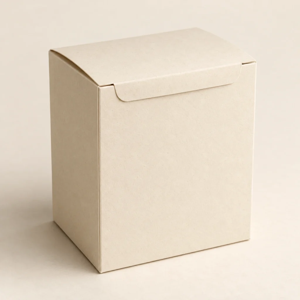 AI concept: ivory tuck-top carton with a small front thumb notch, catalog view.
