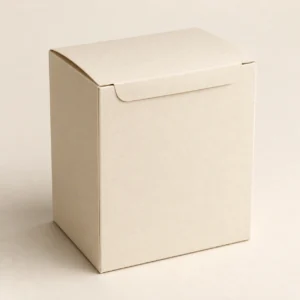 AI concept: ivory tuck-top carton with a small front thumb notch, catalog view.